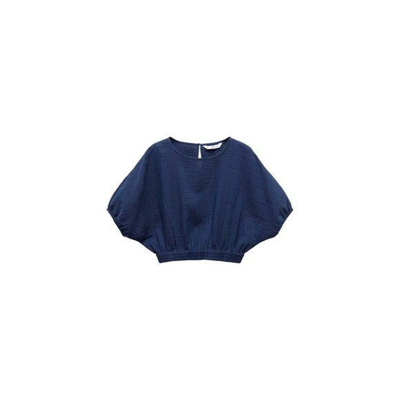 Mango Puffed-Sleeve Cotton denim Cropped Top Night Blue Chambray XS - Picture 12 of 12